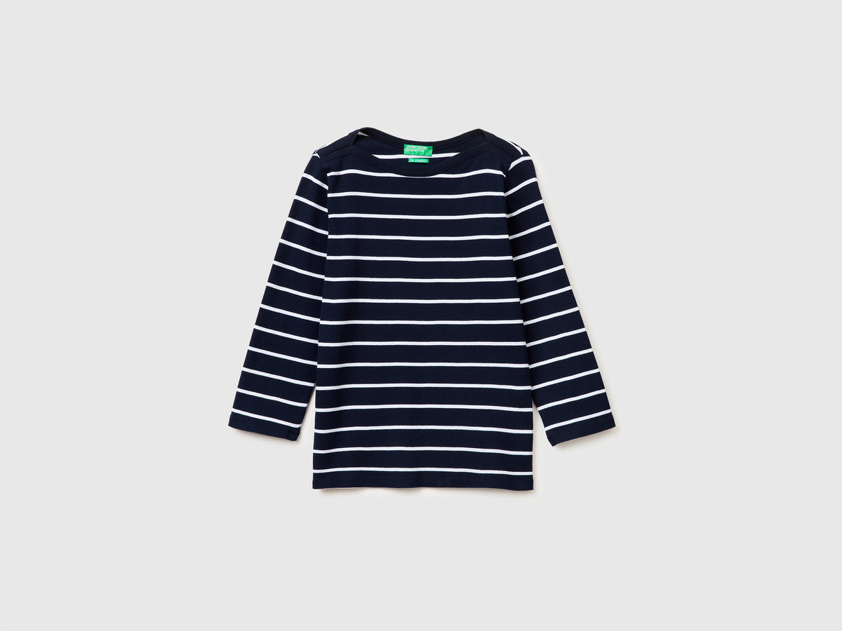T-shirt às riscas com decote à barco - ucb_image_FS