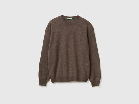 Camisola de gola redonda marrom em pura lã Merino - ucb_image_FS