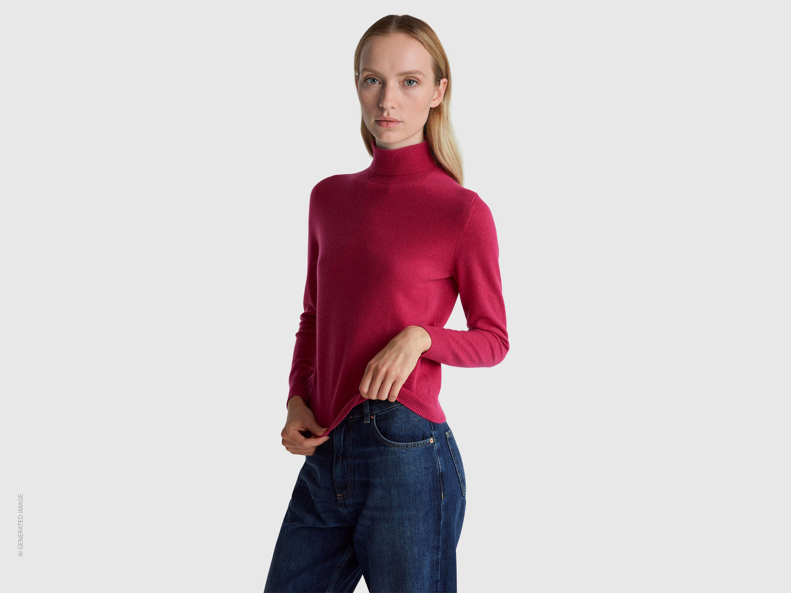 Camisola de gola alta fúcsia em pura lã Merino - ucb_image_F