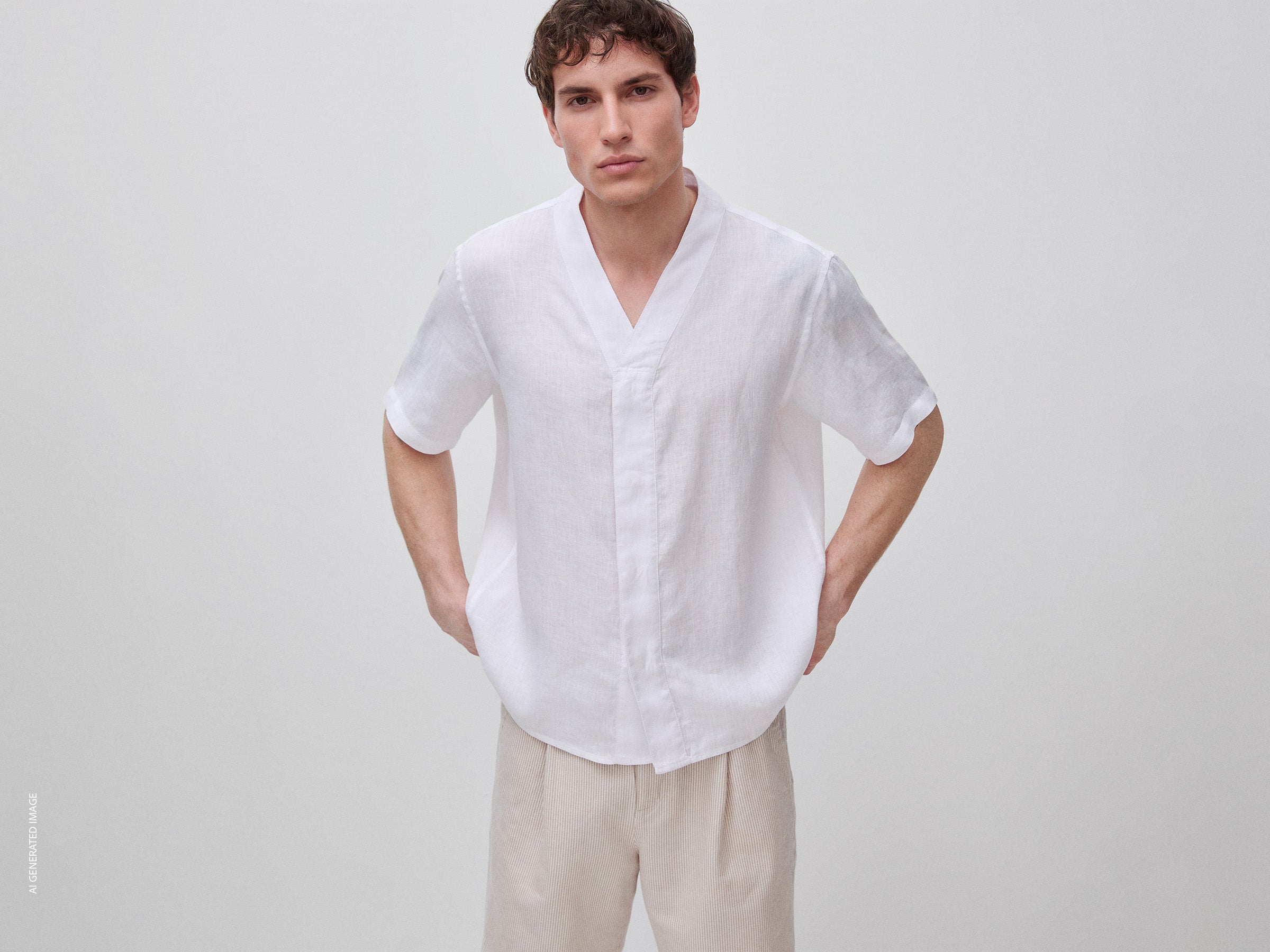 Camisa decote em V em linho puro - ucb_image_F