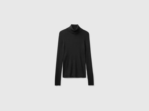 Camisola de gola alta canelada em mistura de seda e lã - ucb_image_FS