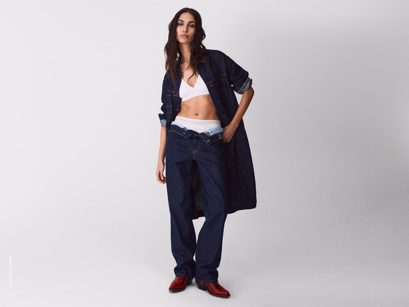 Long trench coat in rinse denim
