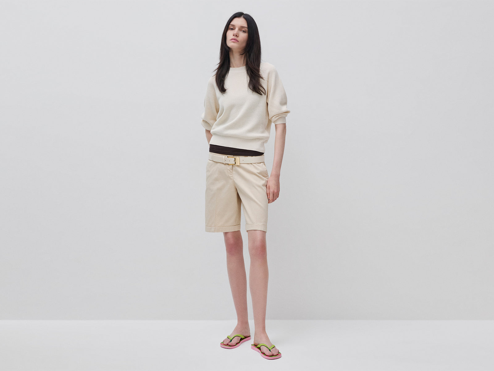 Bermudas with cuff in stretch cotton