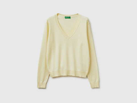 Camisola amarelo claro em algodão tricot com decote em V - ucb_image_FS