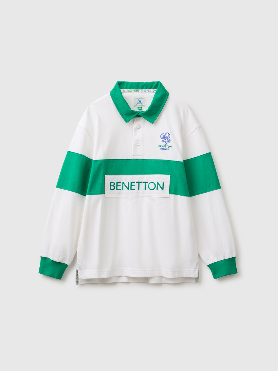 Polo branco e verde Benetton Rugby em algodão orgânico - ucb_image_FS