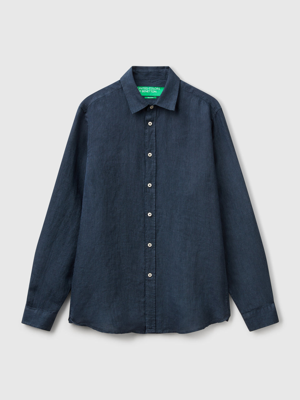 Midnight blue patterned shirt in pure linen - ucb_image_FS