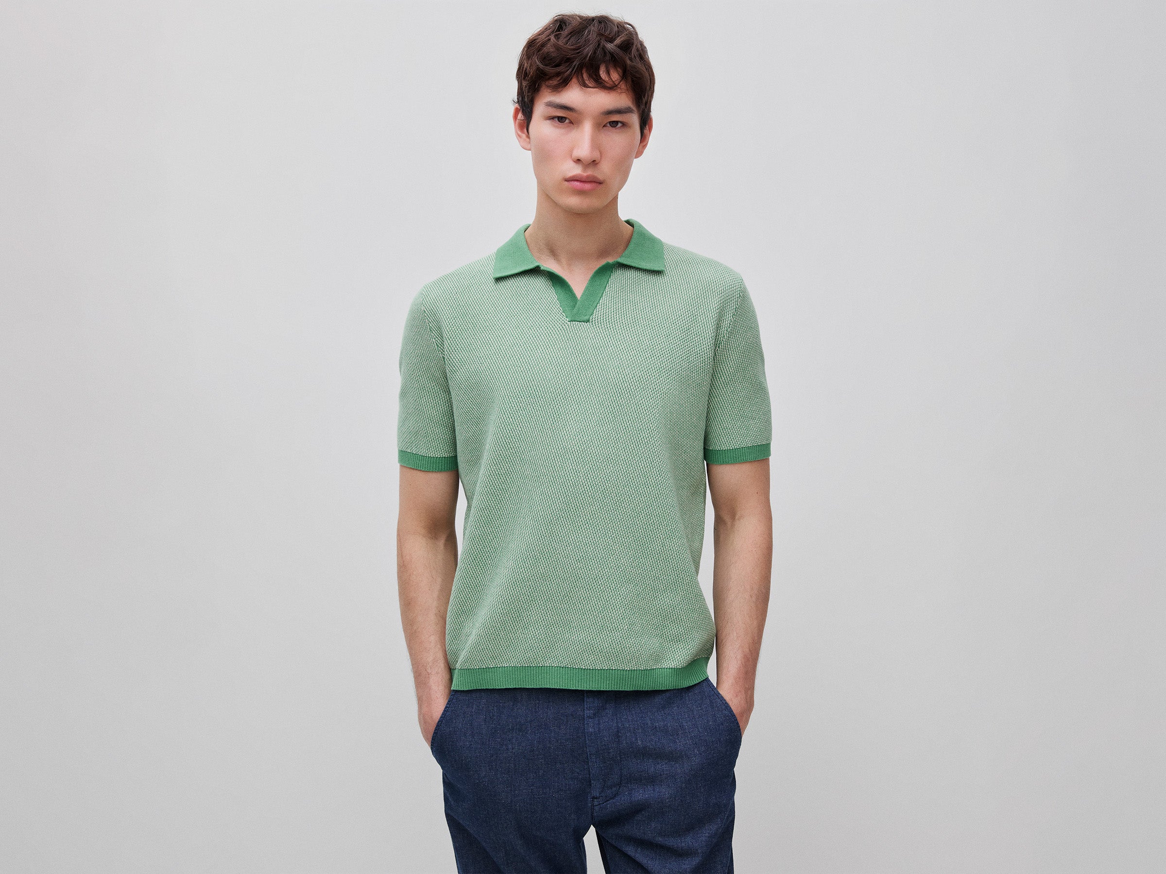 Textured knit polo shirt