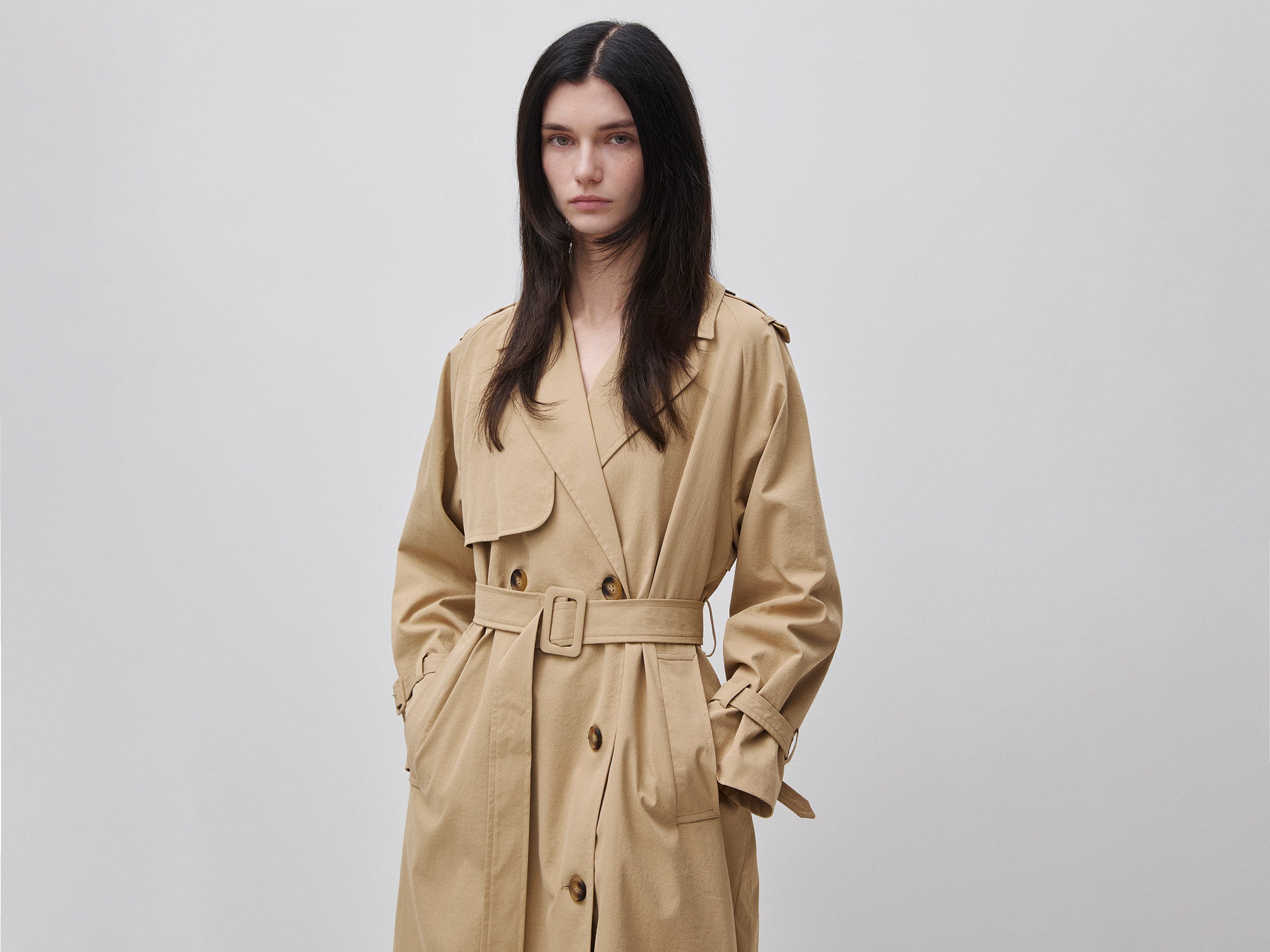 BONMBER ビンディング　TrenchDigger3 Zweireihiger Trenchcoat mit Gürtel