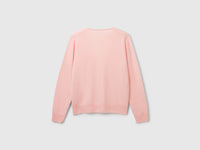 Camisola rosa pó com decote em V em pura lã Merino - ucb_image_BS