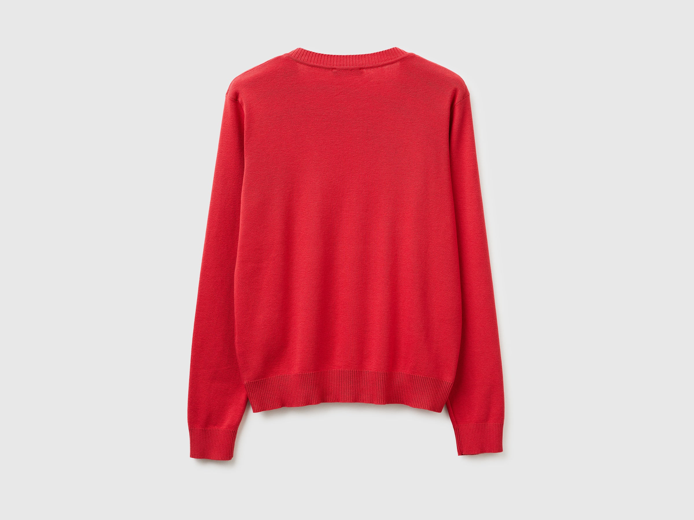 Camisola vermelho morango em algodão tricô com decote em V - ucb_image_BS