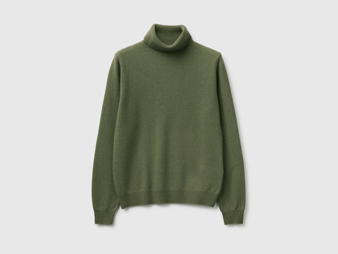 Camisola de gola alta verde militar em pura lã Merino - ucb_image_FS