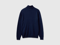 Camisola de gola alta azul-escuro em pura lã Merino - ucb_image_BS