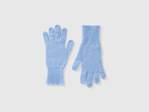 Hellblaue Melange-Handschuhe aus reiner Merinowolle