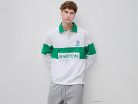 Polo branco e verde Benetton Rugby 100% algodão - ucb_image_F