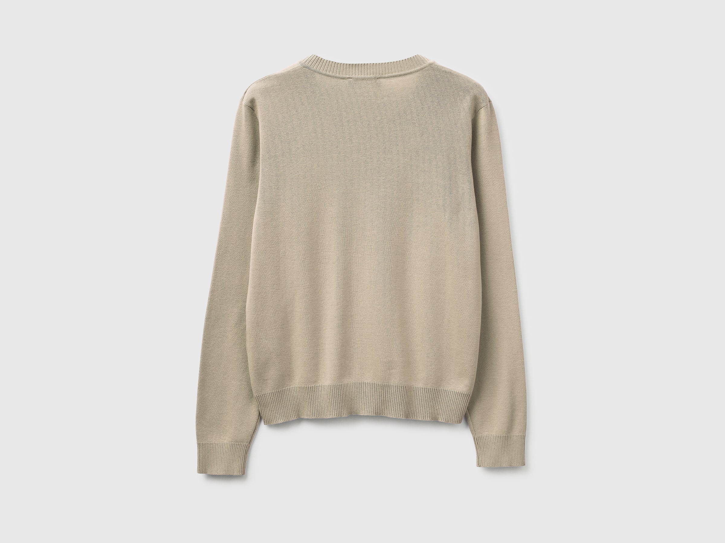 Beige V-neck sweater in tricot cotton - ucb_image_BS