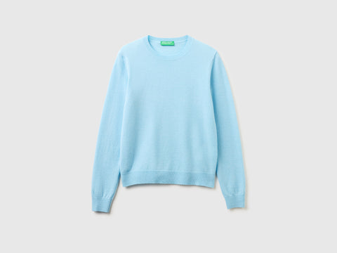 Camisola de gola redonda azul-celeste em pura lã Merino - ucb_image_FS