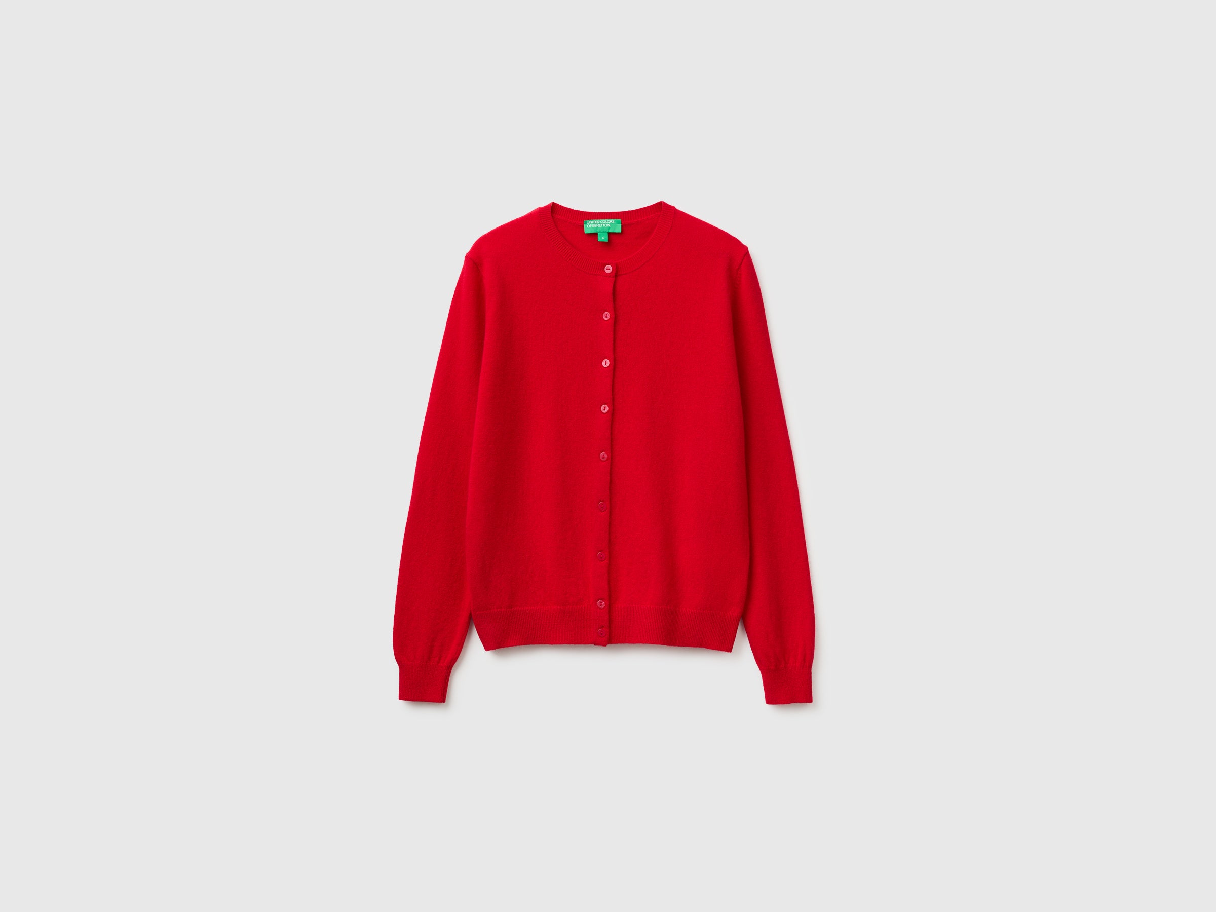 Cardigã de gola redonda vermelho-ameixa em pura lã Merino - ucb_image_FS