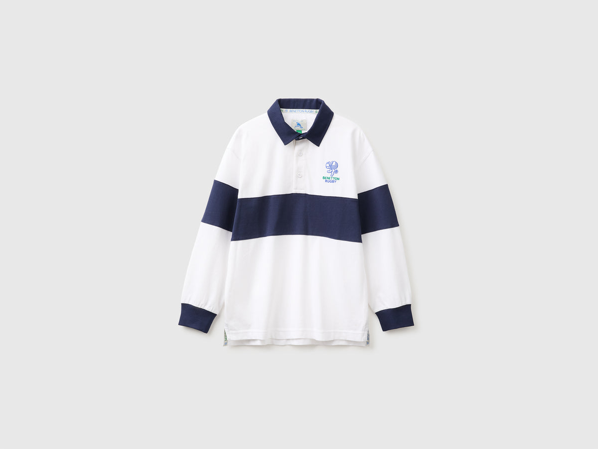 Polo branco e azul Benetton Rugby em algodão orgânico - ucb_image_FS