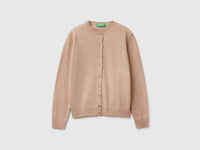 Beige crew neck cardigan in pure Merino wool - ucb_image_FS