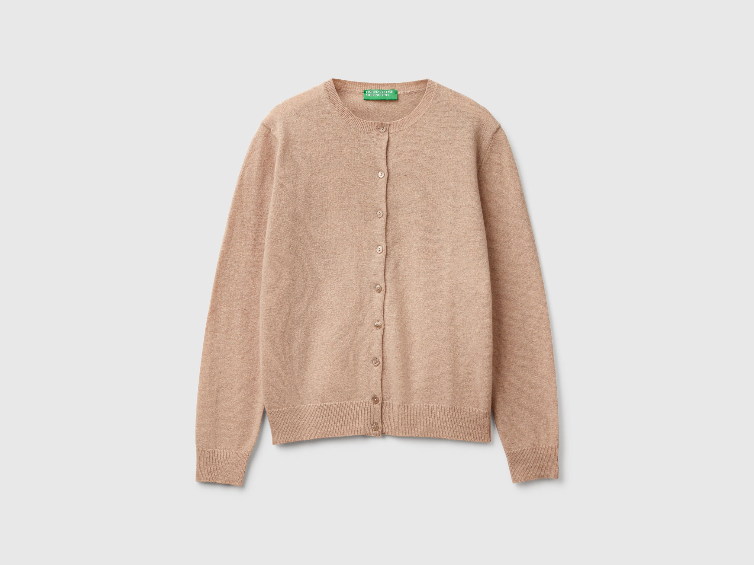 Beige crew neck cardigan in pure Merino wool - ucb_image_FS