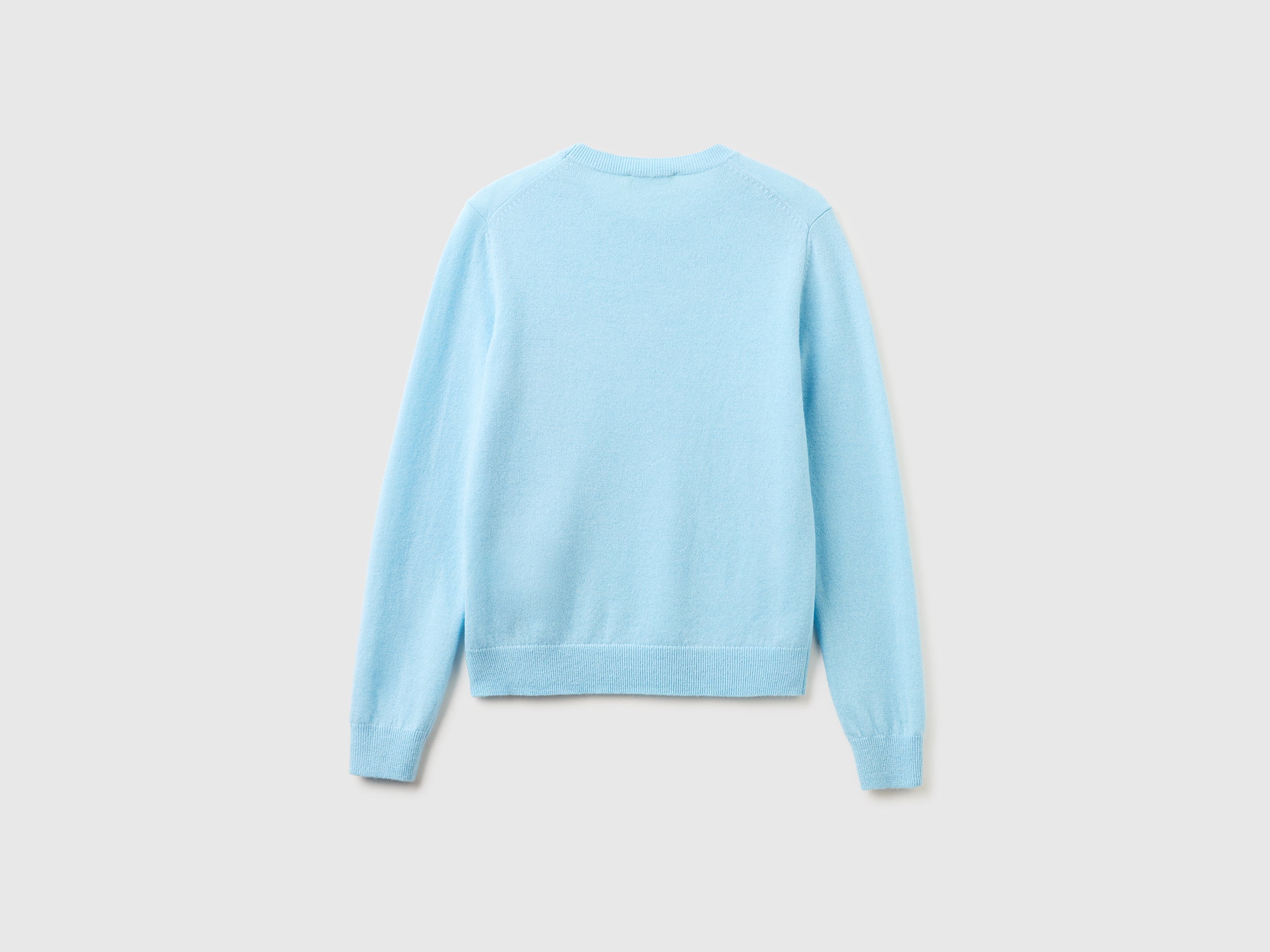 Camisola de gola redonda azul-celeste em pura lã Merino - ucb_image_BS
