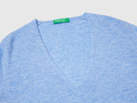 Camisola azul-claro com decote em V em pura lã Merino - ucb_image_DS1