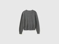 Camisola decote em V cinza em pura lã Merino - ucb_image_BS