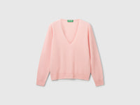Camisola rosa pó com decote em V em pura lã Merino - ucb_image_FS