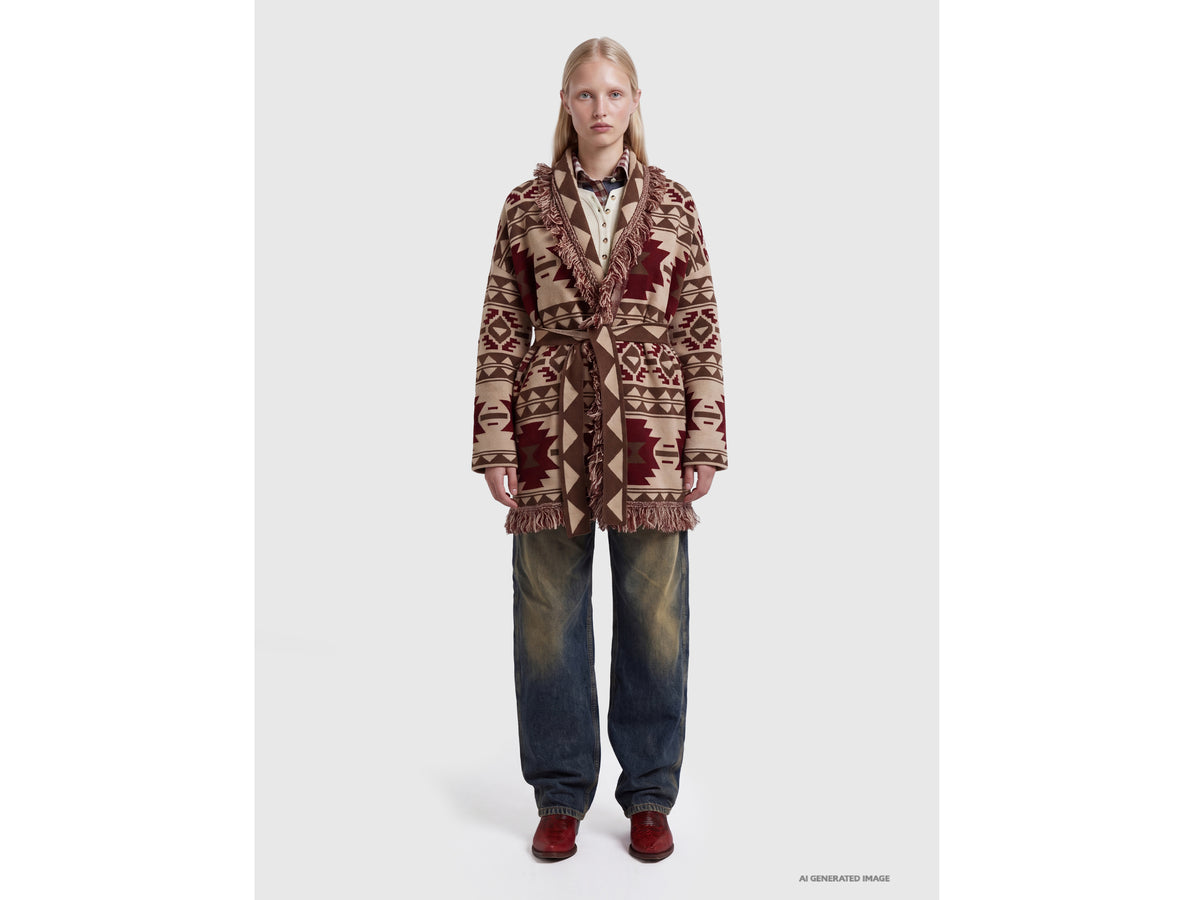 Jacquard knit jacket with fringes