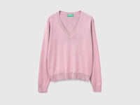 Pink V-neck sweater in tricot cotton - ucb_image_FS