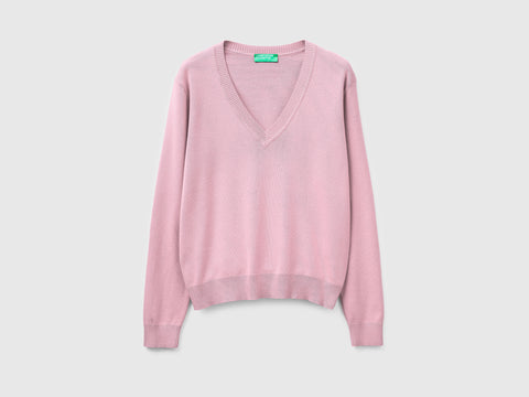 Pink V-neck sweater in tricot cotton - ucb_image_FS