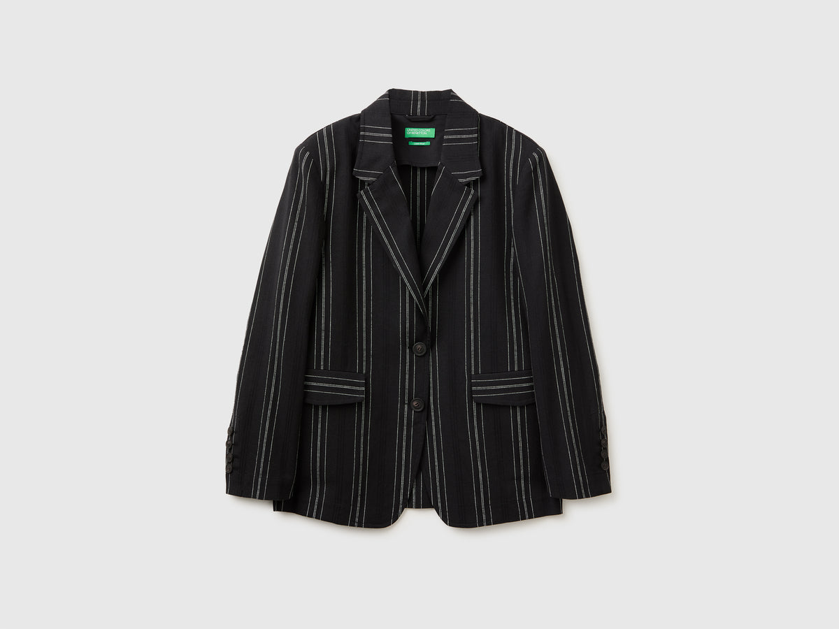 Blazer às riscas em mistura de linho  - ucb_image_FS