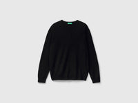 Camisola decote em V preta em pura lã Merino - ucb_image_FS
