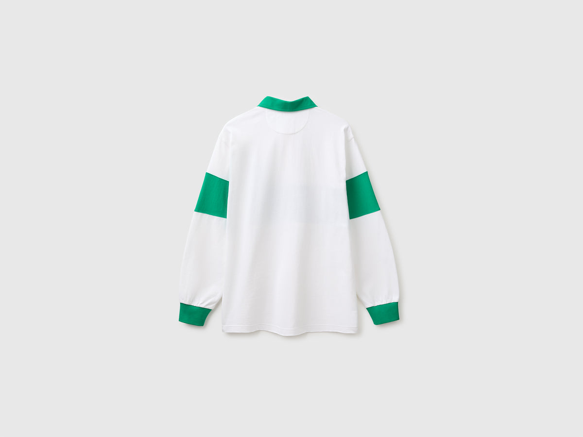 Polo branco e verde Benetton Rugby 100% algodão - ucb_image_BS