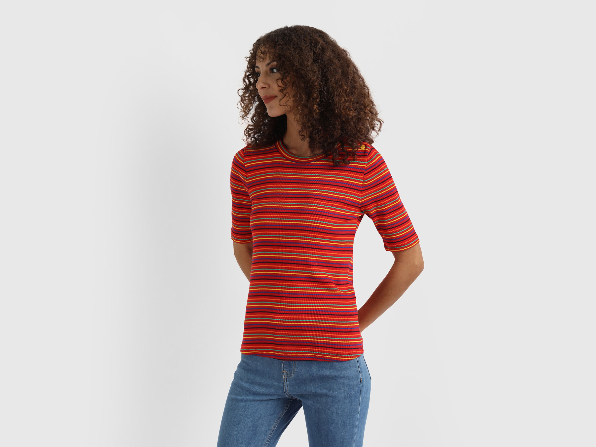 Rib Stripe Top with Shoulder Butin image number 1