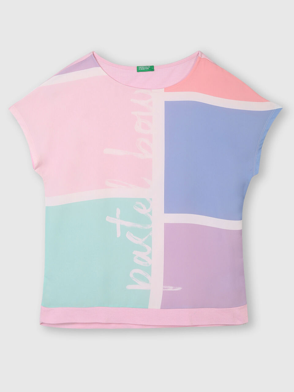 Knit Woven Top With Text image number 1