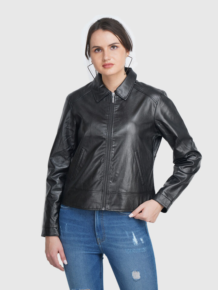 Pu Jacket With Pattern Placket