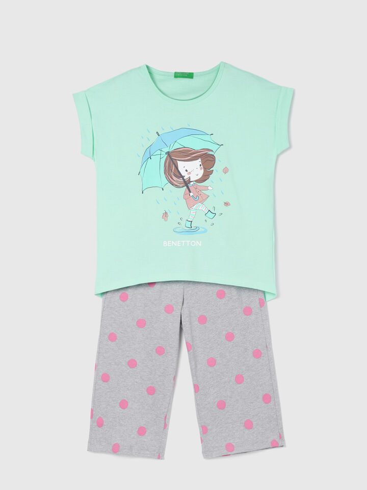 SET OF GIRL TEE WITH 3/4TH POLKA CULOTTE