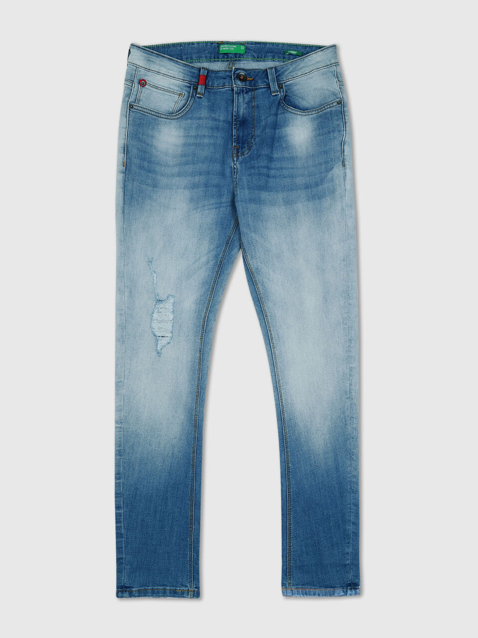 Carrot Fit Faded Blue Hi Stretch Jeans image number 1