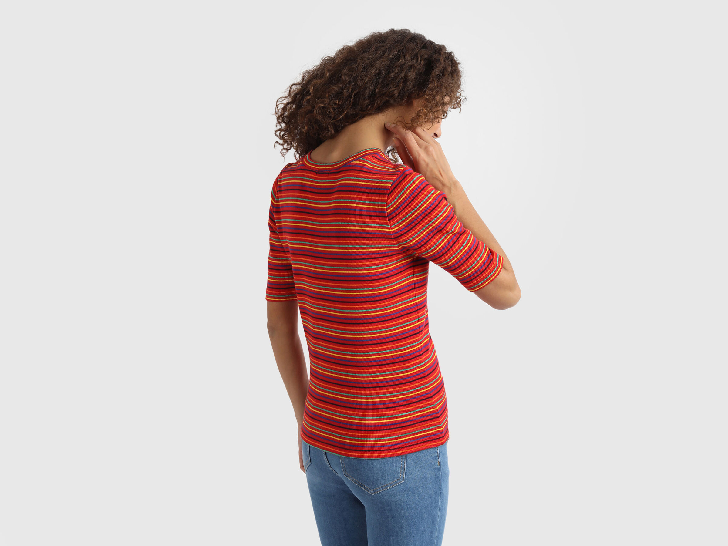 Rib Stripe Top with Shoulder Butin image number 2