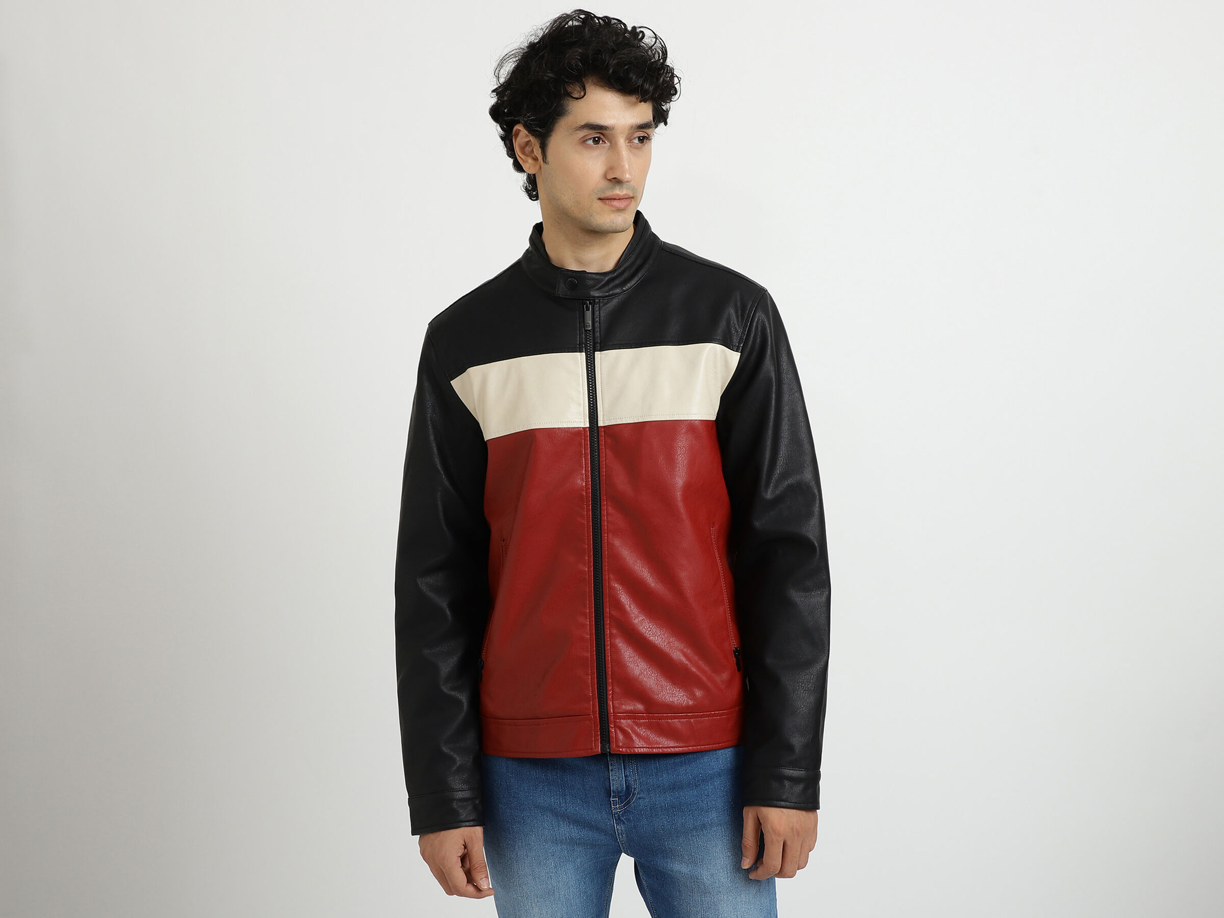 PU COLOR BLOCK JACKET image number 0