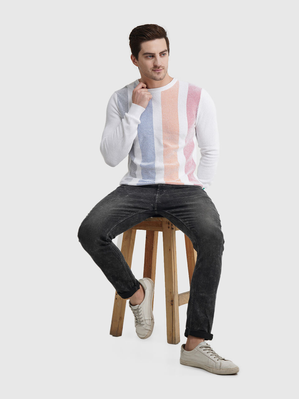 Vertical Striped Plating Sweater image number null