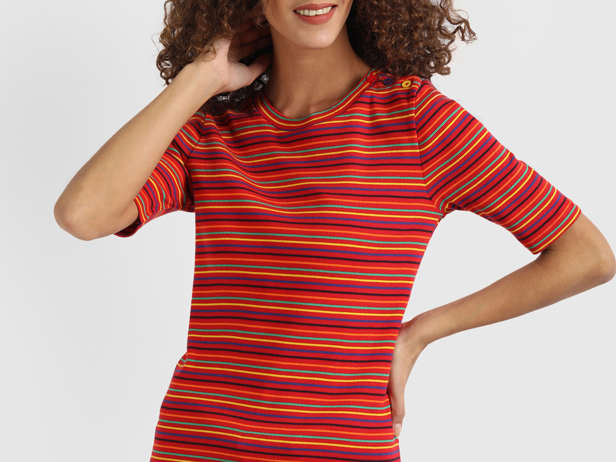 Rib Stripe Top with Shoulder Butin image number 5
