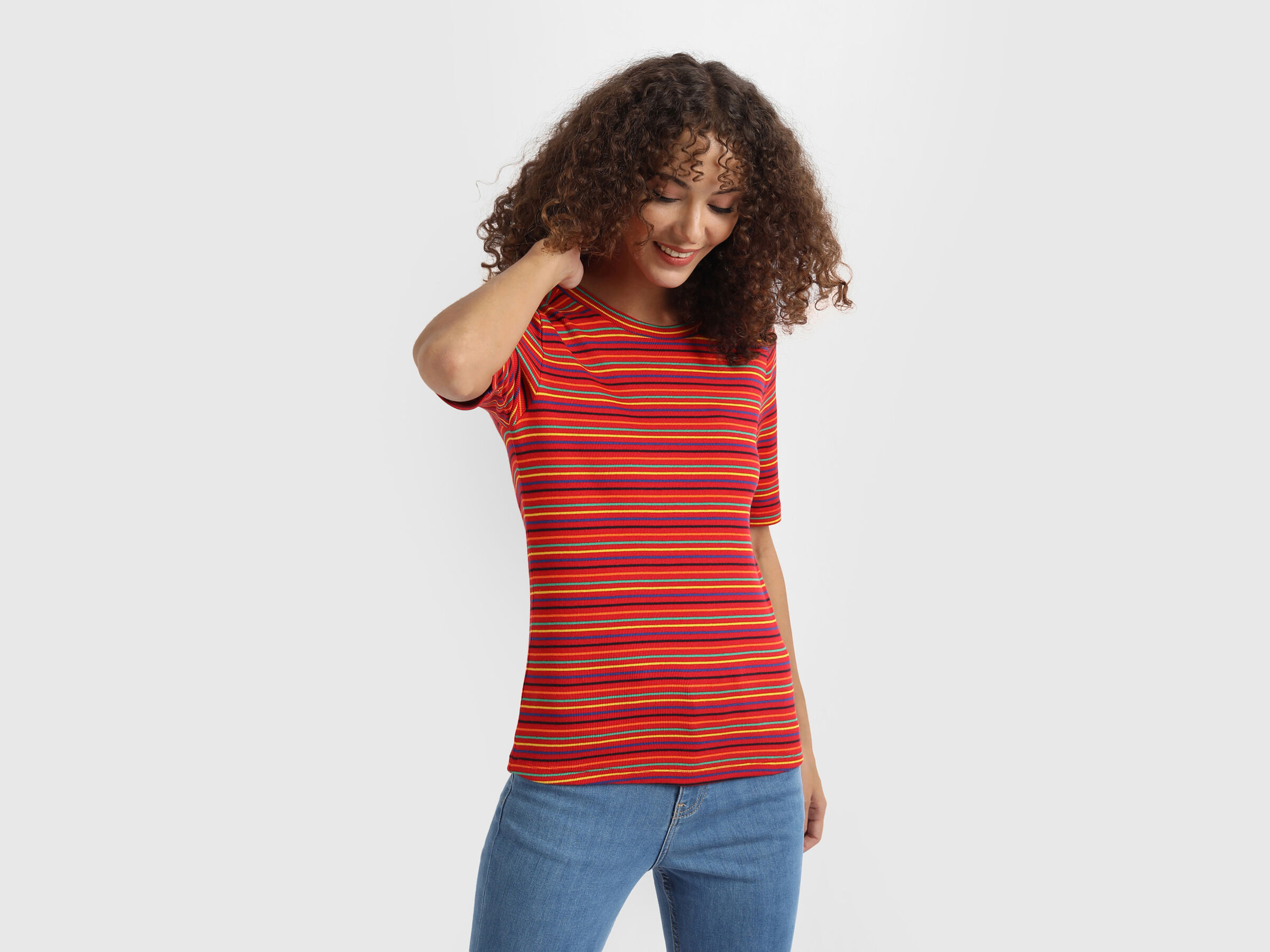 Rib Stripe Top with Shoulder Butin image number 0