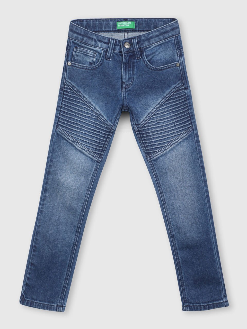 Biker denim jeans with pleats image number 1
