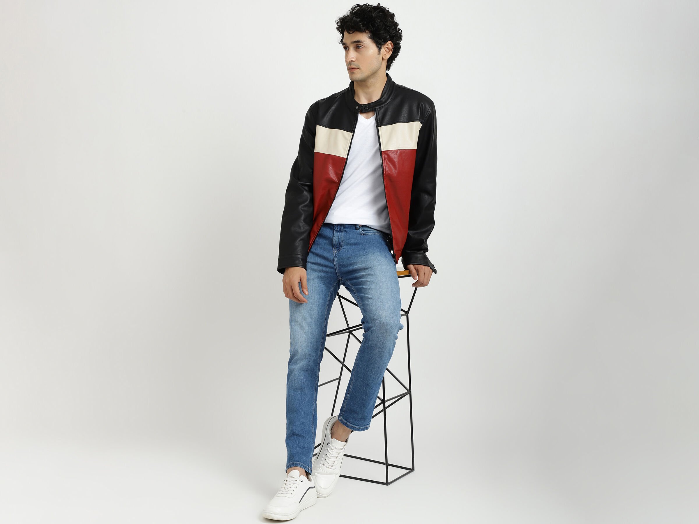 PU COLOR BLOCK JACKET image number 4