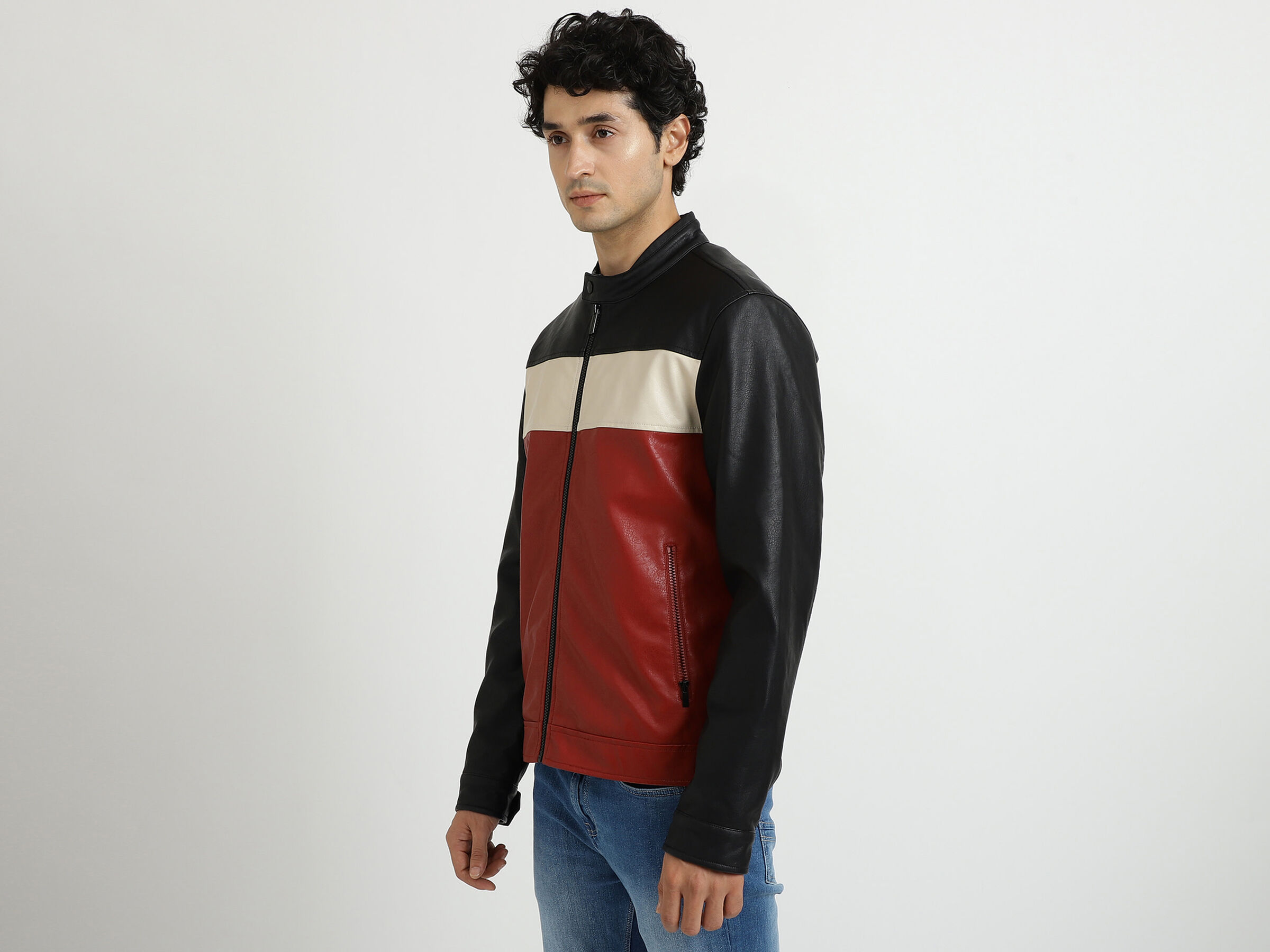PU COLOR BLOCK JACKET image number 1