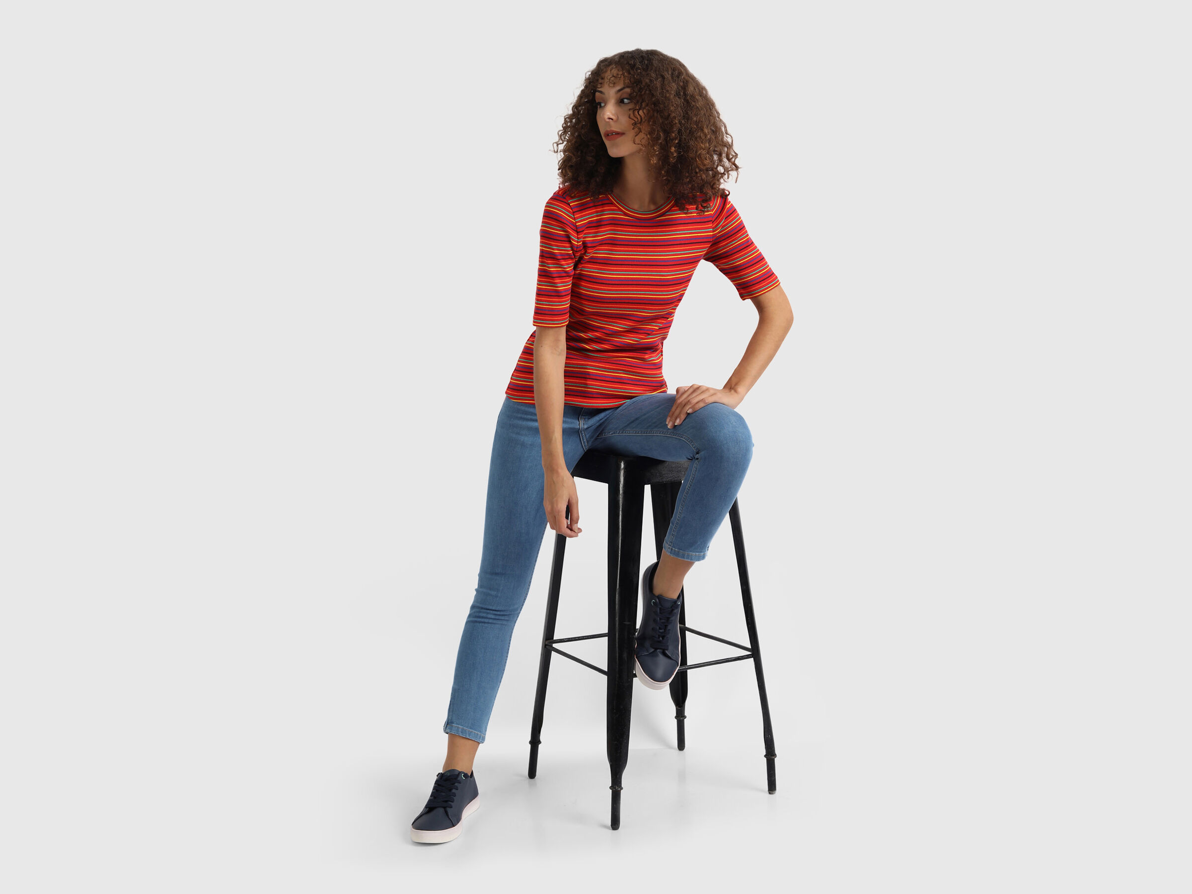 Rib Stripe Top with Shoulder Butin image number 3