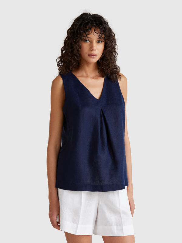 Ärmellose Bluse aus reinem Leinen Damen