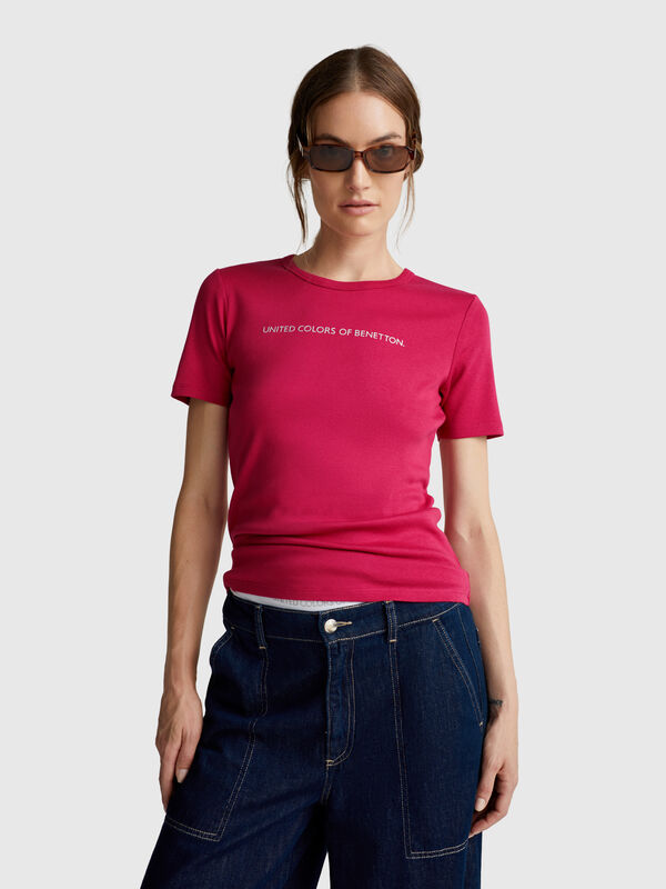 T-shirt in 100% cotton with glitter print logo Women